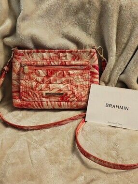 Brahmin Vida Pink Flamingo Croc-Embossed Leather Crossbody Bag